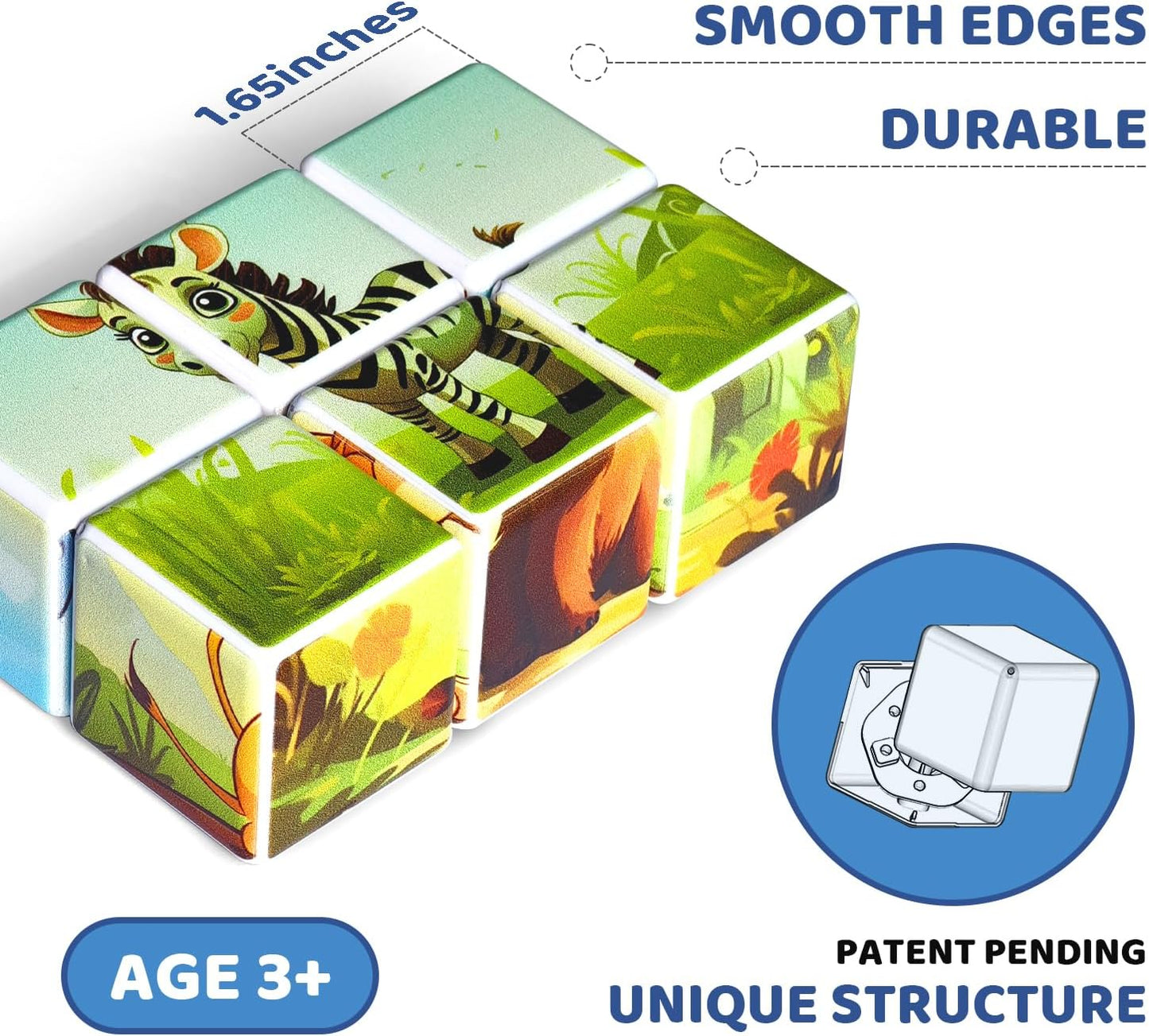 Pairez Toys 3D Magnetic Cubic Jigsaw Puzzle Toys for Toddlers, Large Building Blocks Cubes 1.65 Inches, Sensory & Montessori Toys for Kids 3-5