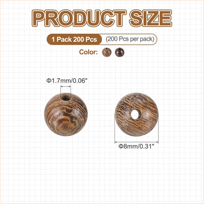 HARFINGTON 200pcs Round Wooden Beads, 10mm Dia Small Wood Beads for DIY Crafts, Bracelet, Wristlet, Necklace, Jewelry Making, Khaki Brown&Black
