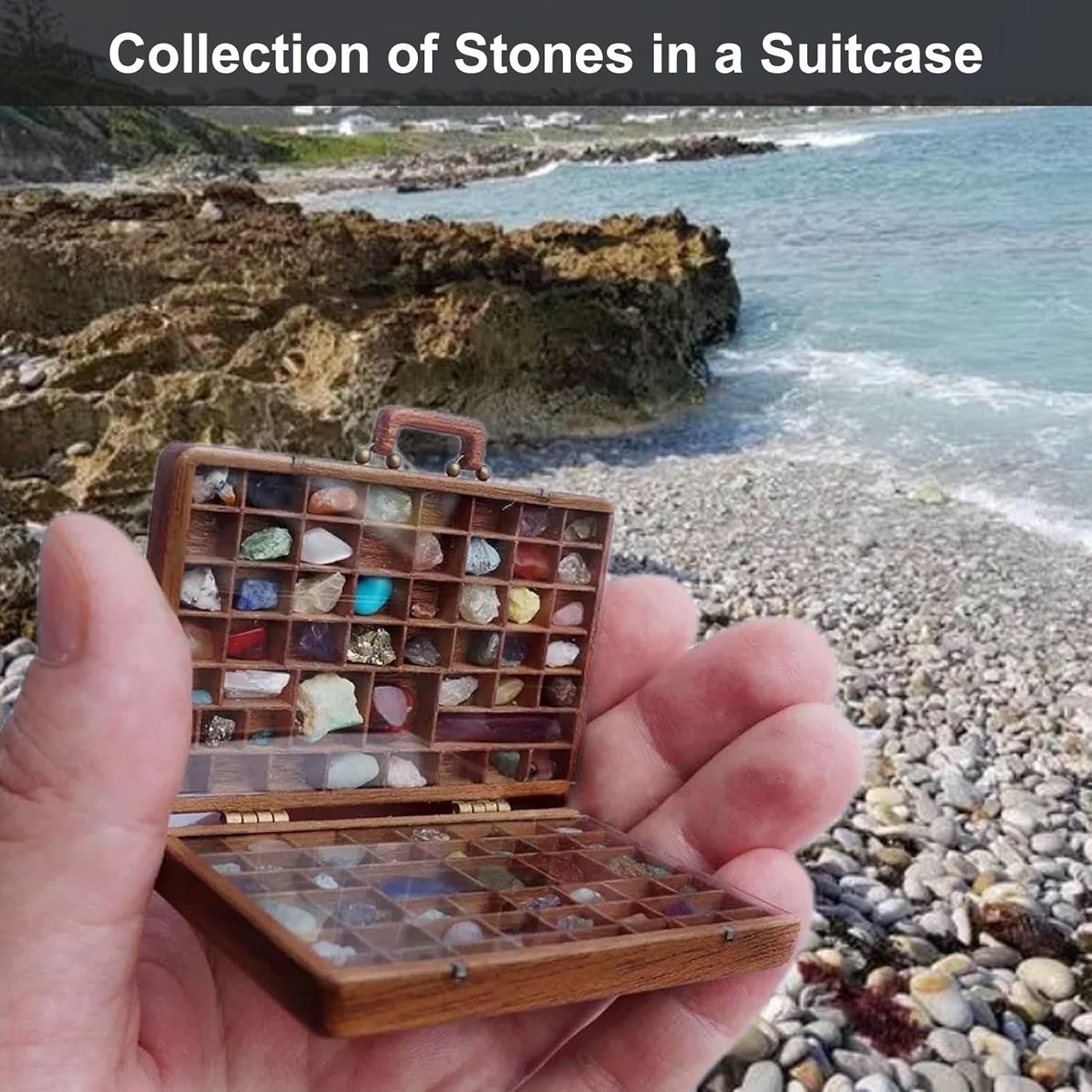 Mini Rock Collection Case 33 Compartment Stone Gem Mineral Collection Box Portable Suitcase Organizer for Crystals Rocks Geology Specimen Educational Gift Science Activity Storage Kit