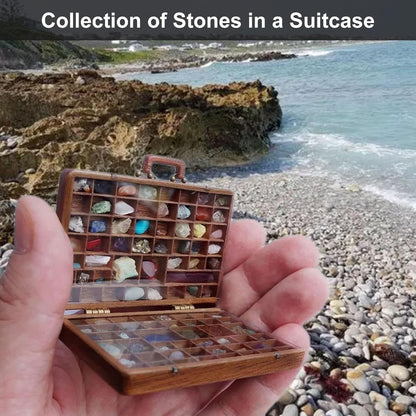 Mini Rock Collection Case 33 Compartment Stone Gem Mineral Collection Box Portable Suitcase Organizer for Crystals Rocks Geology Specimen Educational Gift Science Activity Storage Kit
