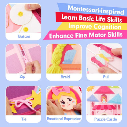 hahaland Busy Board for Toddlers - Montessori Toys Preschool Learning Activities with Life Skills, Alphabet, Number, Shape, Color, Animal, Weather - Toddler Boy Learning Educational Toys, Travel Toys