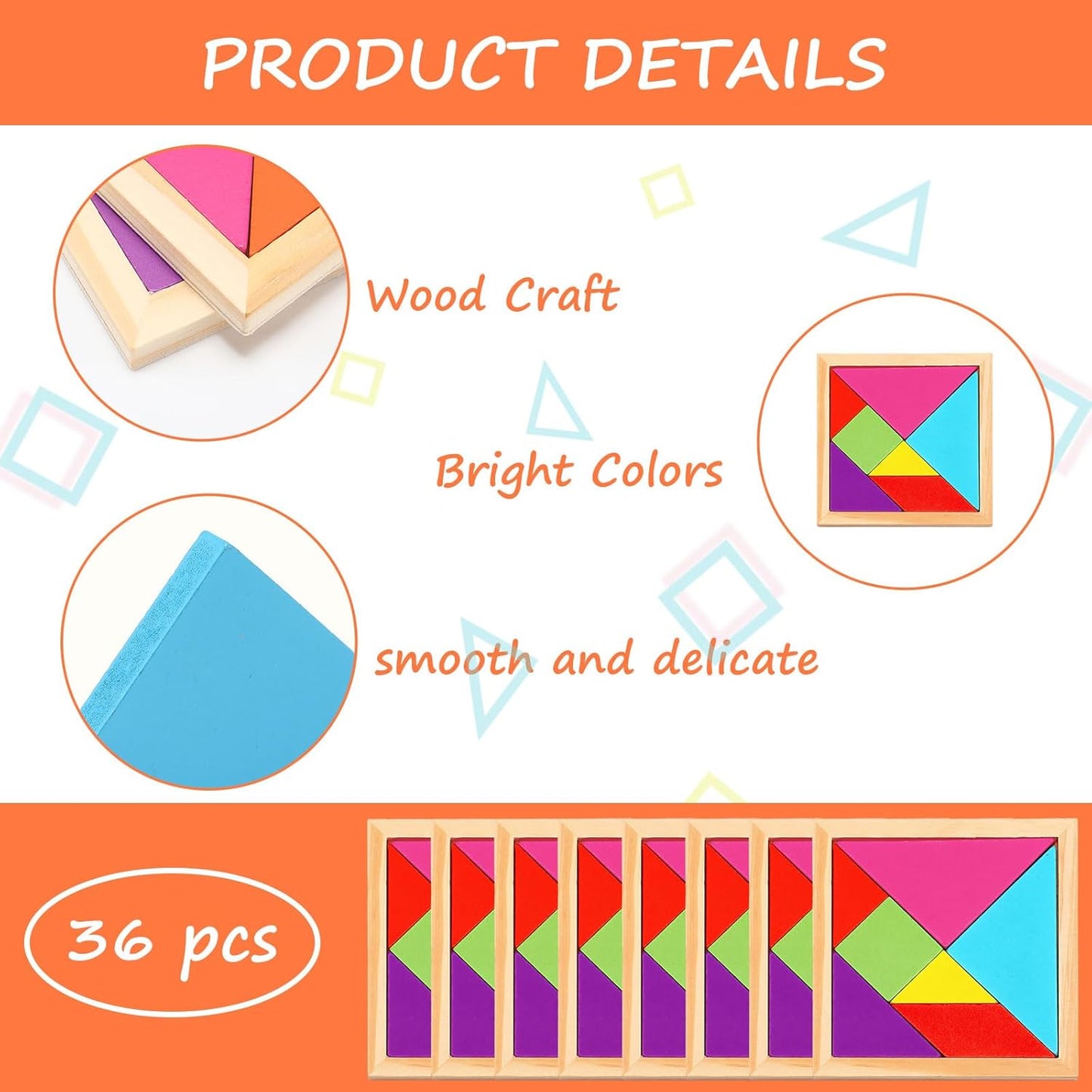 Shappy 36 Pieces Wooden Tangram Puzzles for Kids Educational Shape Puzzle Toys Geometric Pattern Brain Logic Puzzle Blocks for Students Educational Activities Back to School Gifts(Novelty Style)