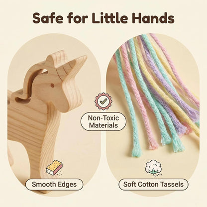Eray Wooden Unicorn Lacing Montessori braiding Toys for Kids DIY Toy Plane Activities Car Travel Toy Educational Learning Threading for Fine Motor Skills
