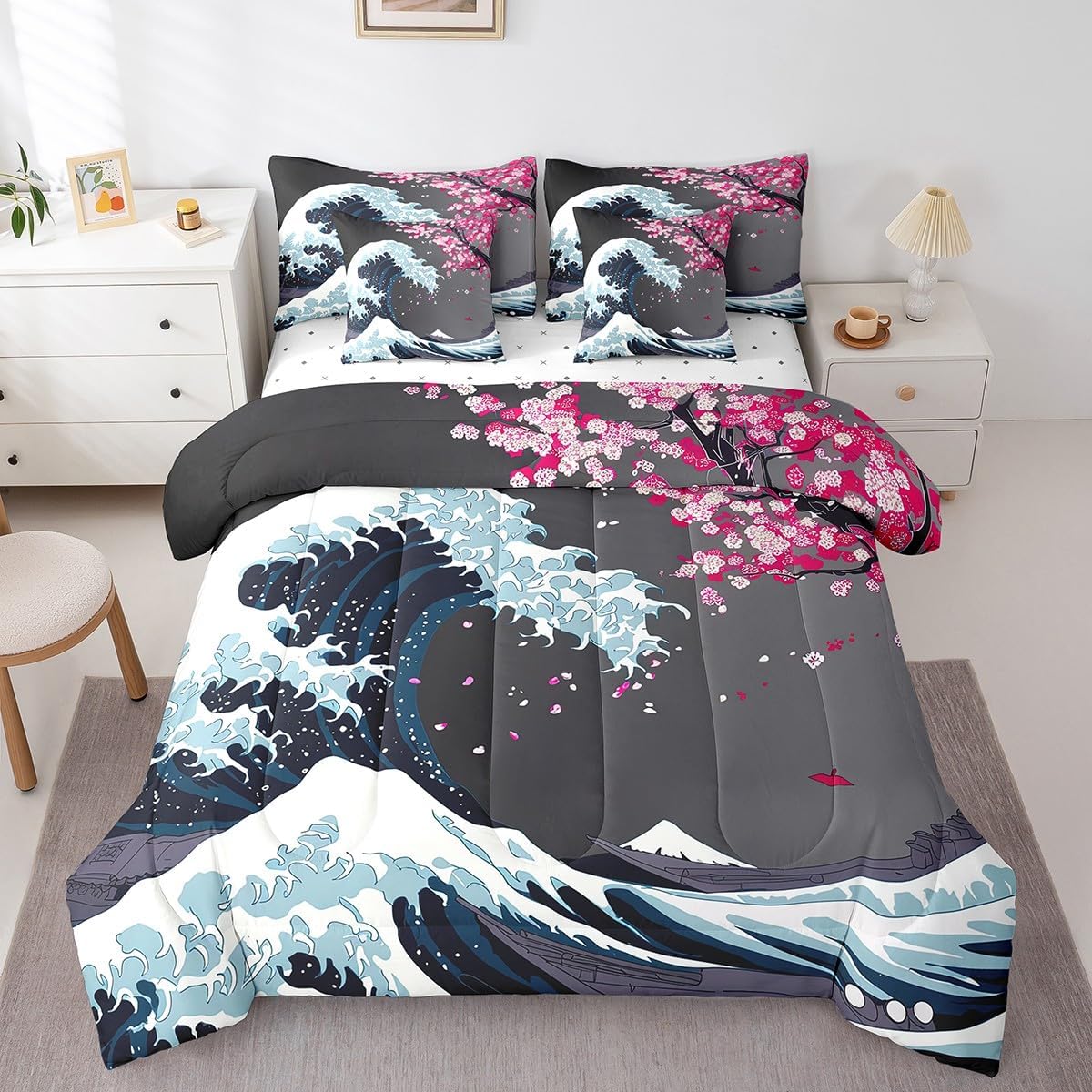 Erosebridal Chemical Equation Bed in a Bag Queen Comforter Set 7 Piece,Chemistry Bedding Sets Science Students Learning Gift Sheet Set with Comforter,Molecular Formula Education Bed Set - Colors B