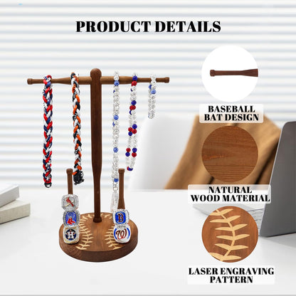 rain bunny Wooden Baseball or Softball Drip Necklace Organizer Holder, Championship Ring Display Holder, Softball Ring Holder, Drip Necklace Baseball Display Gift (Walnut Red)
