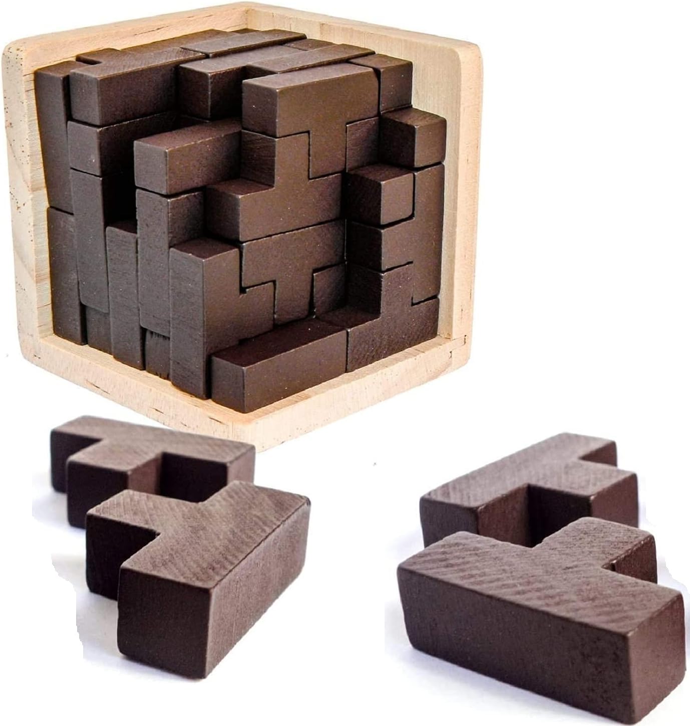 Wooden Brain Teaser Puzzles Box Brain Teasers Wooden Puzzle T-Shaped Geometric Intellectual Jigsaw Logic Cube Puzzles Mind Games for Kids and Adults