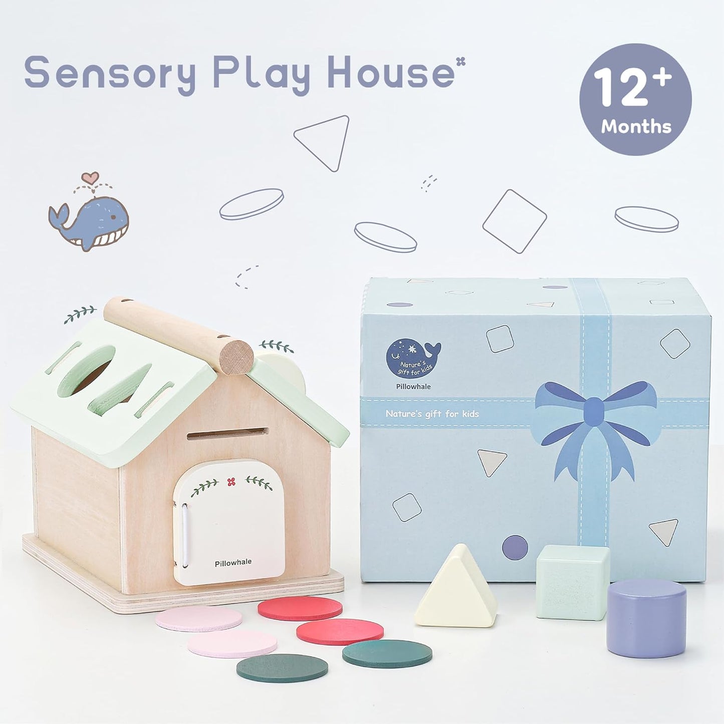 Pillowhale Montessori Wooden Toys Set for Toddlers 12M+ – 4-in-1 Educational Toy with Stacking Rings, Shape Sorter, Bead Maze & Push Car