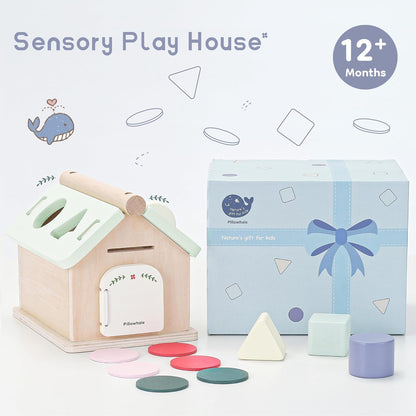 Pillowhale Montessori Wooden Toys Set for Toddlers 12M+ – 4-in-1 Educational Toy with Stacking Rings, Shape Sorter, Bead Maze & Push Car