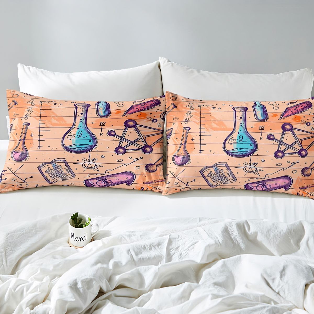 Erosebridal Chemistry Lab Bedding Set Twin Size Chemical Equation Duvet Cover for Boys Girls Chemical Elements Science Theme Comforter Cover Teens Kids Science Students Bedding School Dorm Room Decor