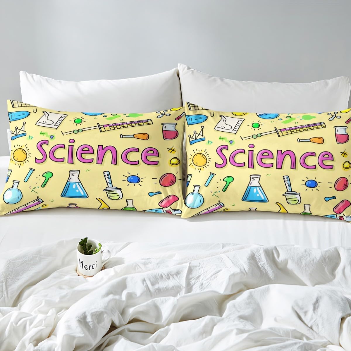 Chemistry Bed Sheets for Kids Teens Girls Boys,Chemical Experiment Fitted Sheet Twin,Science Themed Sheets for Math Lovers,Chemistry Lab Bedding Set,White and Black