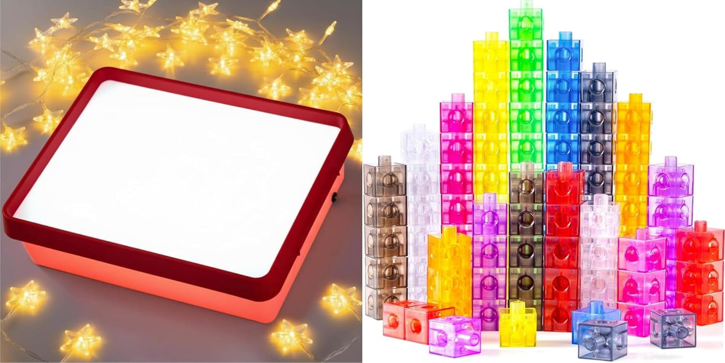 Odoorgames Kids Light Table，Translucent Math Blocks - Engaging Math Toy, Light Table Manipulatives, Linking Cubes for Early Learning and Creative Play