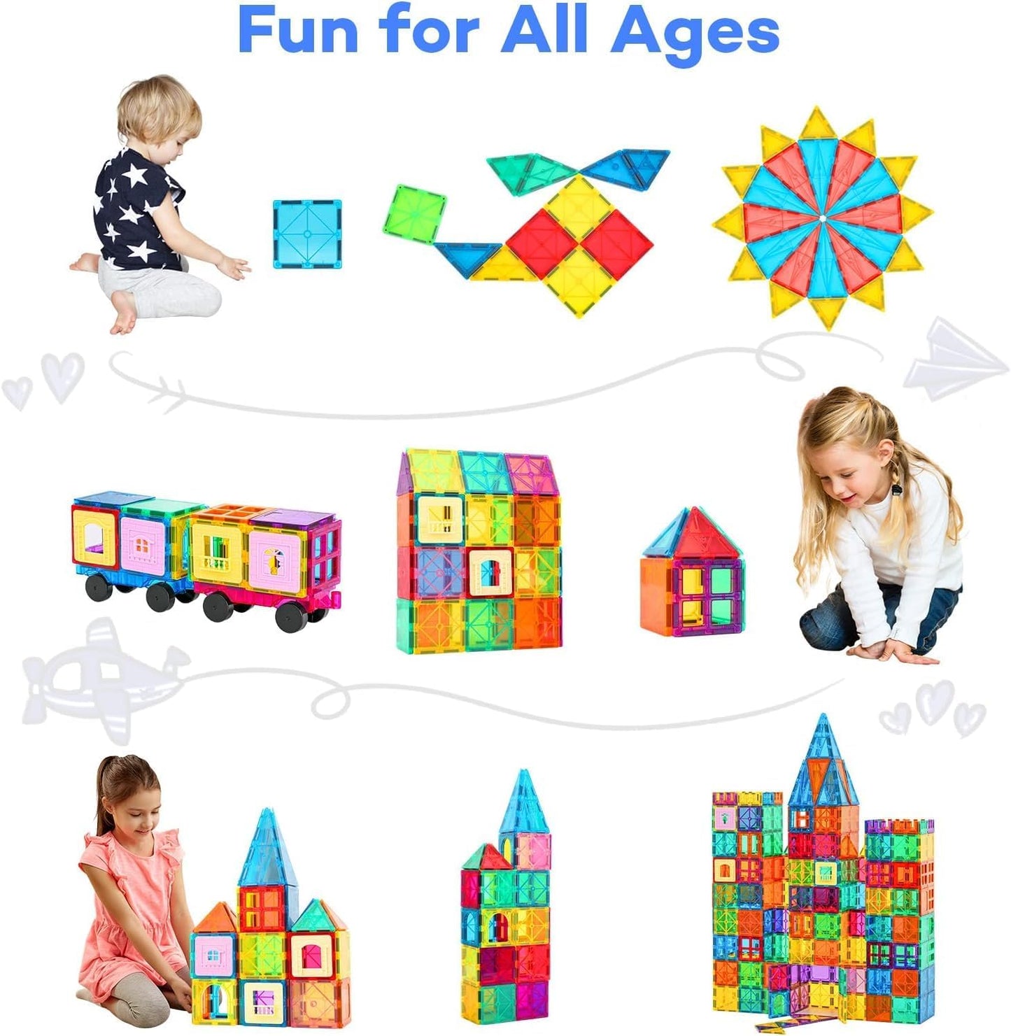 Anbalulu Magnetic Building Tiles,Magnet Building Set,Magnetic Blocks, 3D STEM Stacking Toys, Magnets Toy for Kids Boys Girls