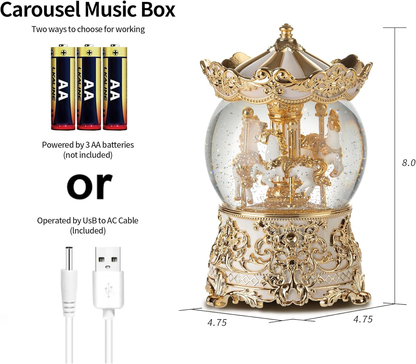 Carousel Music Box Princess Unicorn Musical Snow Globe for Girls and Women Baby Kids Sister Daughter Mom Granddaughter Grandma Christmas Birthday Presents Gifts (Light Pink)