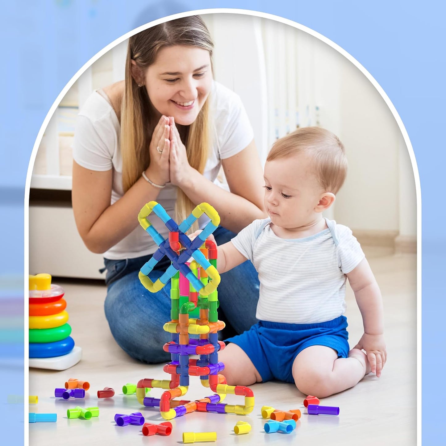 Ggiibro STEM Building Toy for Toddlers 106Pieces Tube Pipe Toy,Educational Preschool Game for 3+ Years,Learning Building Blocks Play with Storage Box Gift Kit,Montessori Toys for Boys & Girls