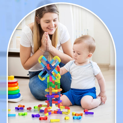 Ggiibro STEM Building Toy for Toddlers 106Pieces Tube Pipe Toy,Educational Preschool Game for 3+ Years,Learning Building Blocks Play with Storage Box Gift Kit,Montessori Toys for Boys & Girls