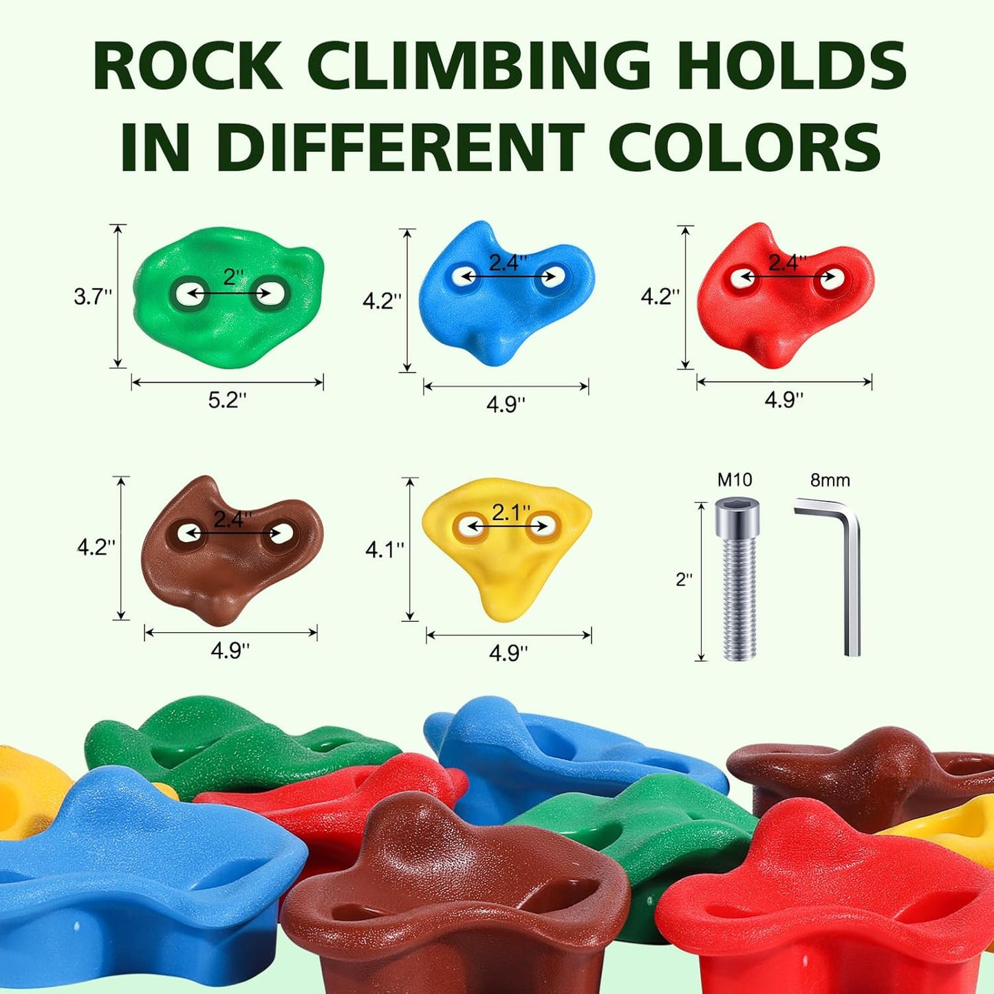TOPNEW 12PCS Climbing Holds for Kids, Rock Wall Climbing Kit with Hardware for Indoor and Outdoor Climbing Wall, Pastel Color