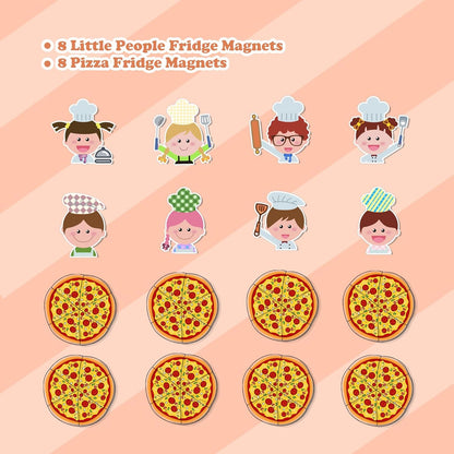 Magnetic Pizza 48 Pcs Pizza and 8 Pcs Chef Magnetic Fractions Group Game Refrigerator Whiteboard Magnet Math Games Interactive Learning Toys