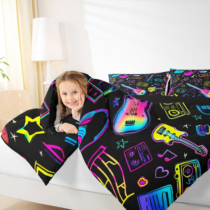 Erosebridal Drum Kit 3D Print Kids Comforter Sets Rock Music Themed Full Bedding Set for Boys Girls Musical Pattern Comforter Set,Colorful Retro Style Quilt Duvet 3 Pcs