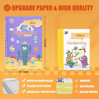 BYFWH Magic Groove Practice Copybook for Kids, Reusable Writing Practice Books, Grooved Handwriting Book Set for Kid Ages 3-8 Calligraphy 5.59 * 7.91 (5 Medium Books with Cactus Pens & Gift Box)