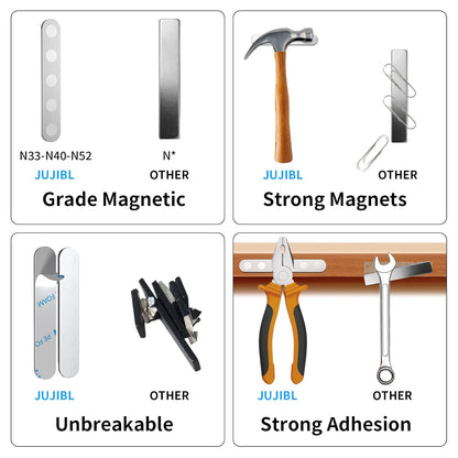 Unbreakable Strong Magnets, 12 Pack Self-Adhesive Heavy Duty Neodymium Bar Magnets, Sticky Powerful Rare Earth Magnet for Fridge Tool School Office Home Kitchen DIY Fixing Kit (N52-12PCS)