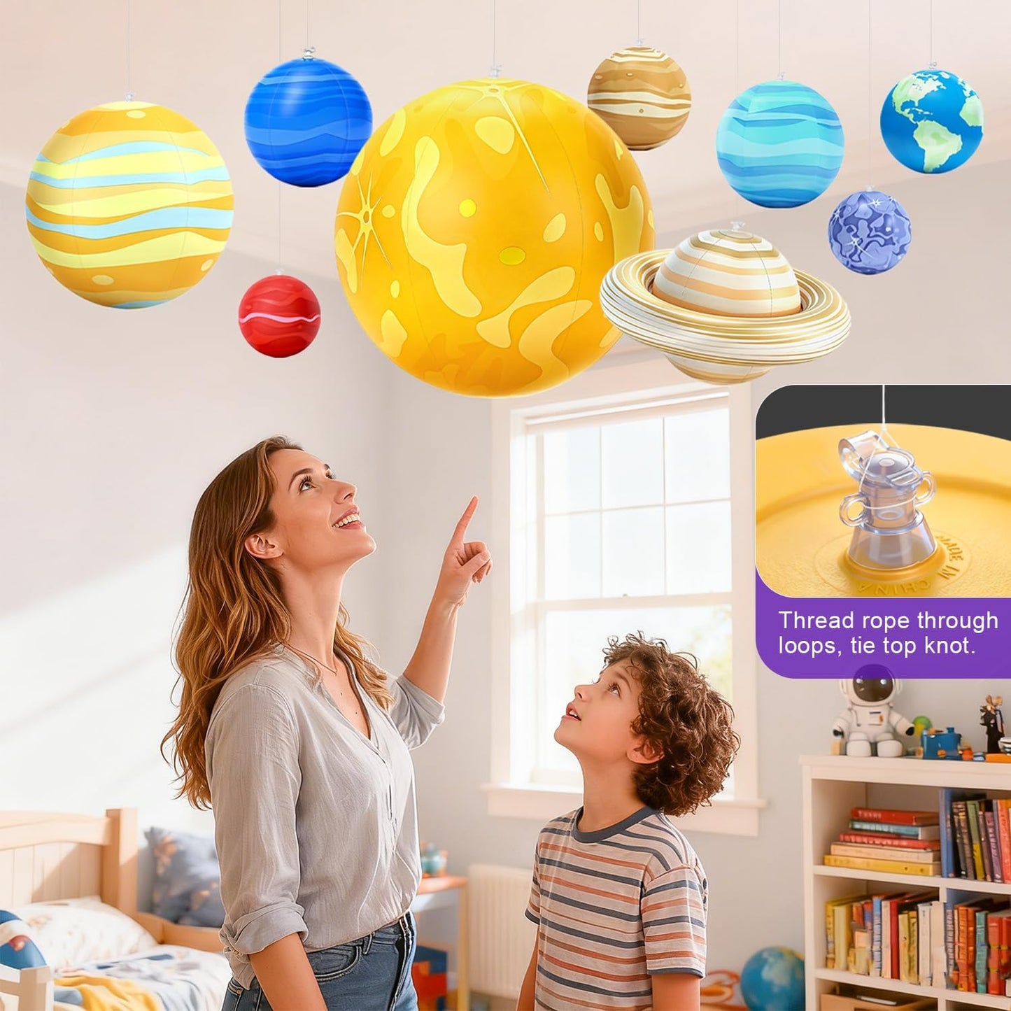 Inflatable Solar System Planets for Kids – 9 Giant Hanging Solar System Model Planets Hanging from Ceiling Classroom Space Theme Party Decorations, Astronomy Gifts for Ages 5-7, 6-8, 8-12