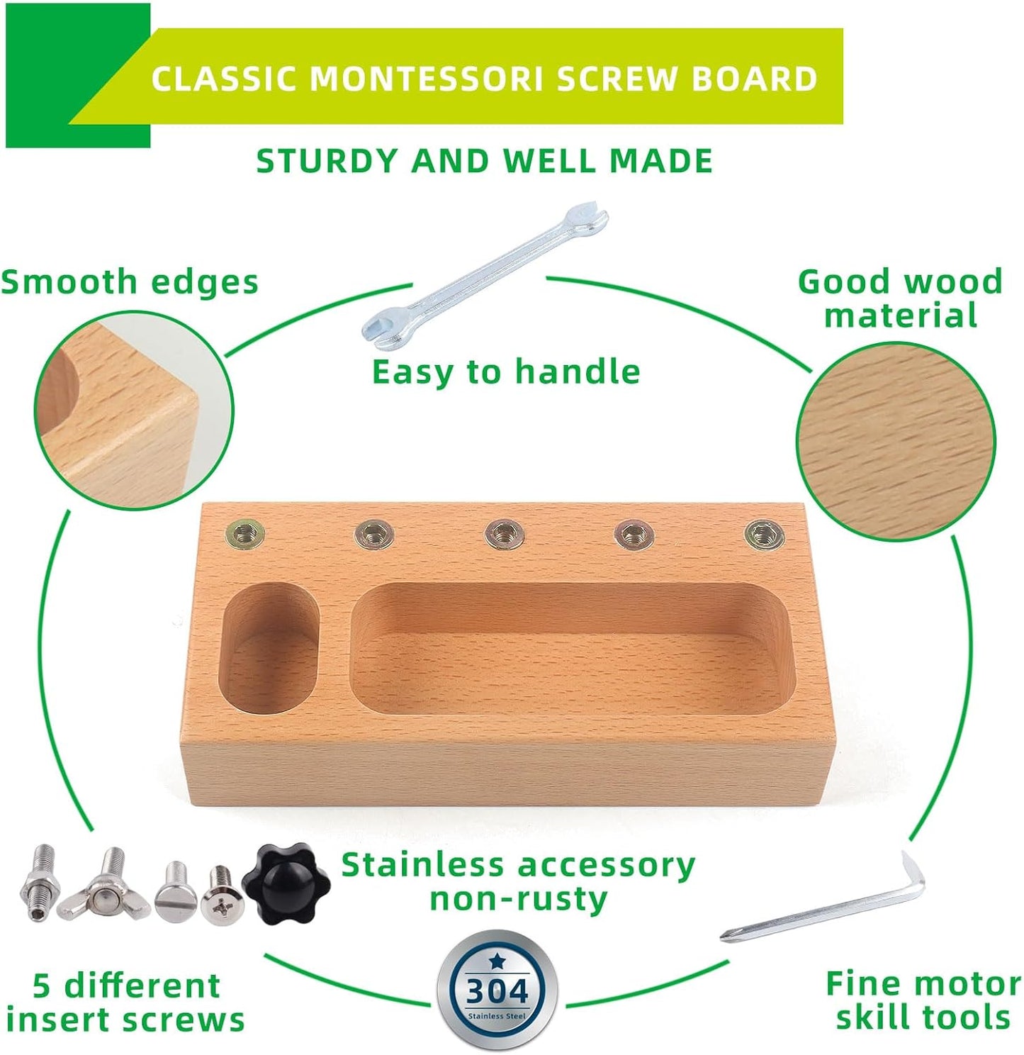 MEROCO Montessori Screwdriver Board Set for Kids 2-5 Years, Wooden Educational Learning Sensory Nuts and Bolts for Toddlers, Preschool STEM Waldorf Gift
