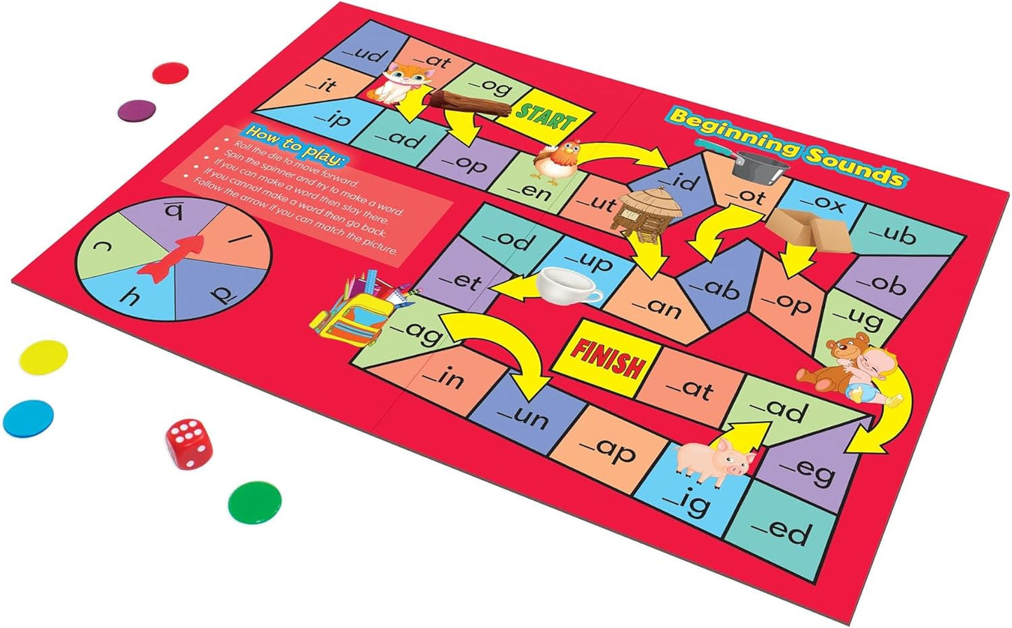 Junior Learning Phonics Board Games Set, 6 Counters, Ages 4-5, Language Skills, Pre K-K, Medium
