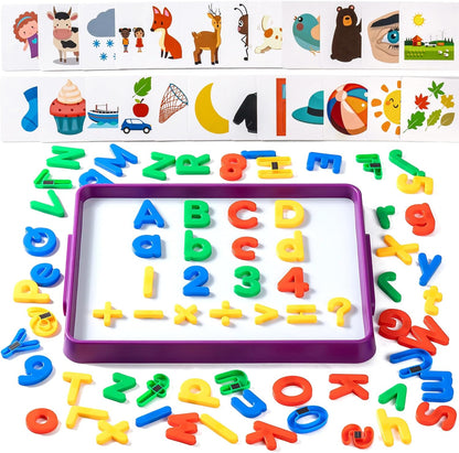 Magnetic Tray with 95 Magnetic Letters & 36 Alphabet Flash Cards – Kids Dry Erase Board, Magnetic Board for Kids & Classroom Learning Tool (Cyan)