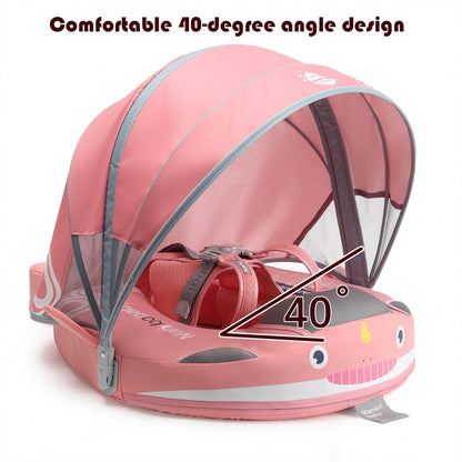 Baby Pool Float with UPF50+ 3D Adjustable Canopy, Add Tail Mambobaby Float Non Inflatable Infant Floats for Pool, Cartoon Narwhal Baby Floats (NPink with Canopy-U05NPCTLUROHML01U05)