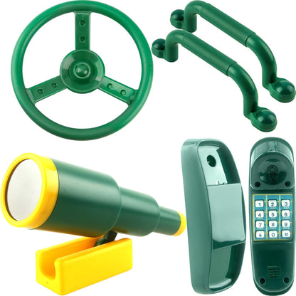 5 Pack Kids Playground Accessories Set Swingset Steering Wheel Plastic Telescope Safety Handles Telephone Toy for Outdoor Playhouse Playset (Color Set 4)
