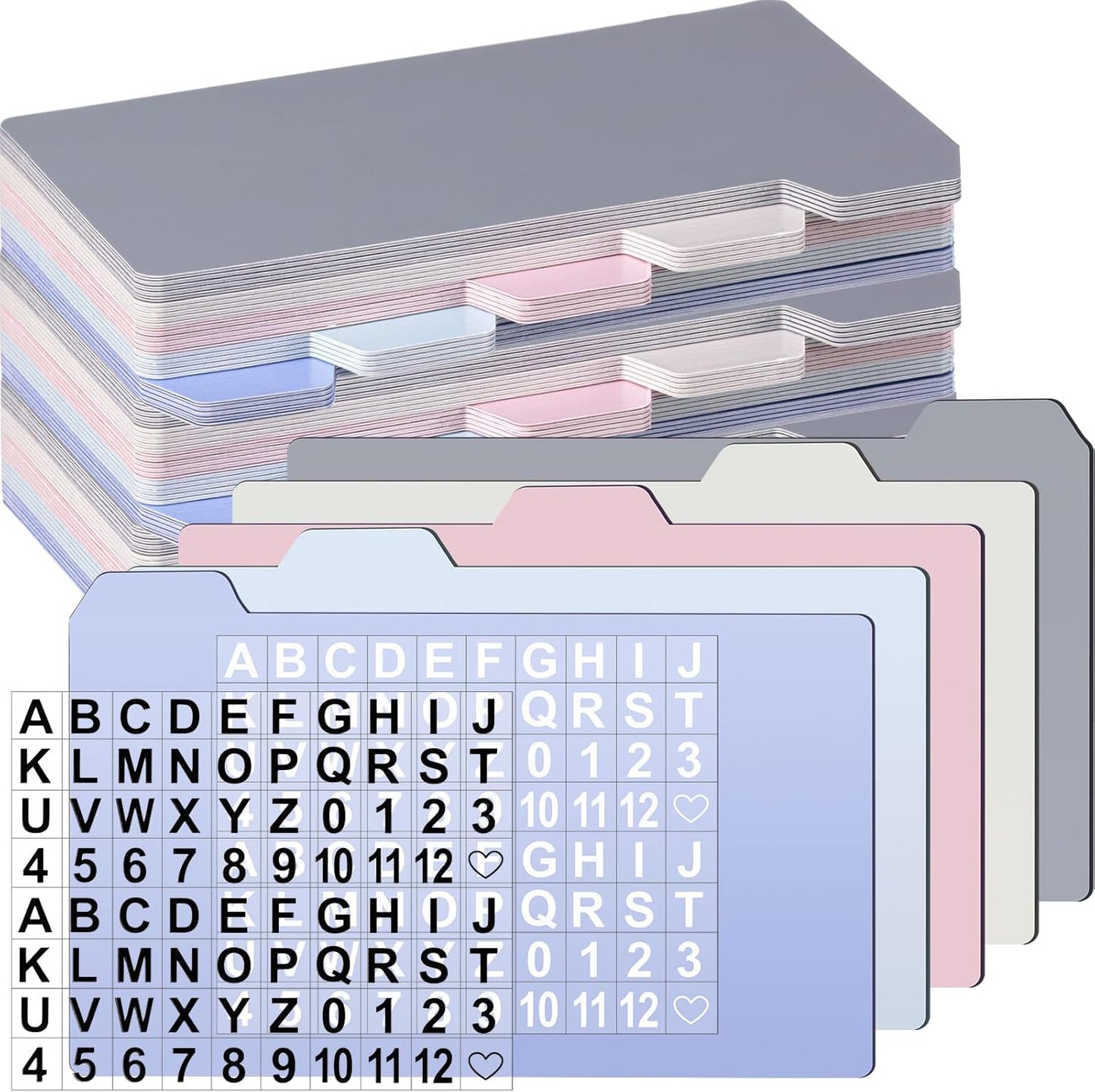 Harloon 50 Pack 3 x 5 Inch Index Card Dividers with 2 Number Alphabet Sticker with Tab, Dry Erase Index Card Guide Set, Photo Recipe Divider for Office Business Back to School Supplies, Candy Color