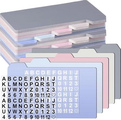 Harloon 50 Pack 3 x 5 Inch Index Card Dividers with 2 Number Alphabet Sticker with Tab, Dry Erase Index Card Guide Set, Photo Recipe Divider for Office Business Back to School Supplies, Candy Color