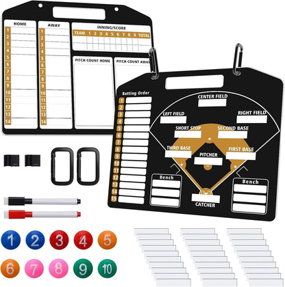 Baseball Coach Clipboard, Anglecai Double-Sided Dry Erase Baseball Lineup Board for Softball Dugout Board Baseball Coaching Board with 30 Lineup Card/ 10 Magnet/2 Marker/2 Hook (Green)