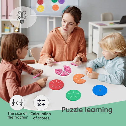 Set of 4 Magnetic Fraction Circles 204 pcs Fraction Bars Set, Rainbow Math Manipulatives Learning Toy for Preschool Elementary School Classroom Educational Kit