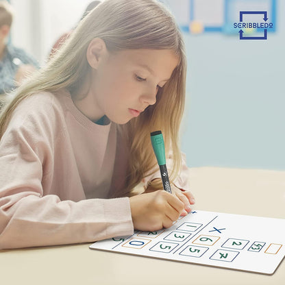 SCRIBBLEDO Dry Erase Long Multiplication Board 9"x12" Double Sided Practice Whiteboard with 2x1 & 2x2 Digit Multiplication for Home, School, Classroom Math Manipulatives for All Ages