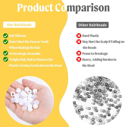 100 Small Silicone Hair Beads Glow in Dark for Kids Girls Braids, 5mm Colorful Soft Silicone Hair Beads, 1 Plastic Quick Beaders for Hair Braids, 50 Elastic Rubber Bands