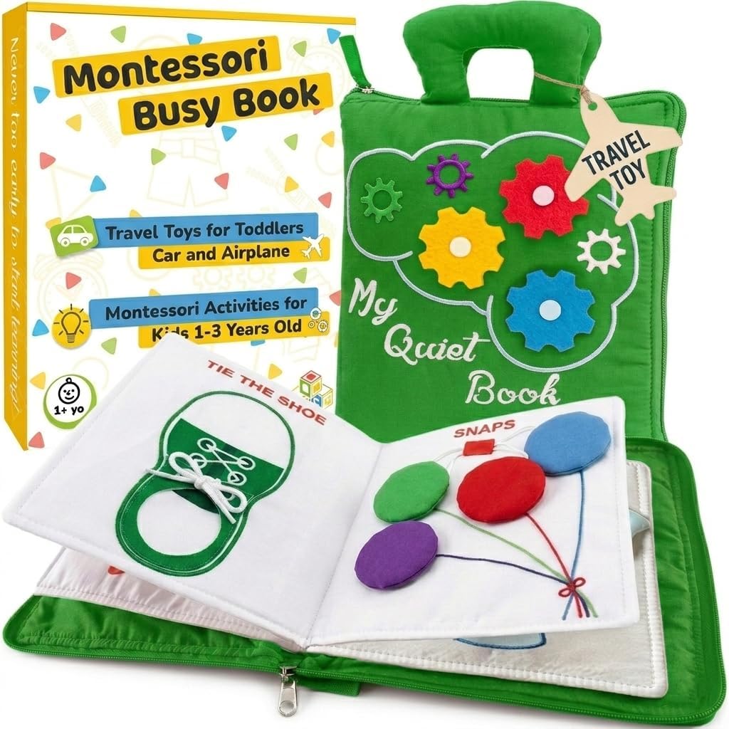 deMoca Travel Toys for Toddlers, Quiet Book for Toddlers 1-3, Baby Travel Toys for Airplane Car Rides, Montessori Busy Book for 1 Year Old with All Parts Attached, Felt Activity Pad, No Noise Gift