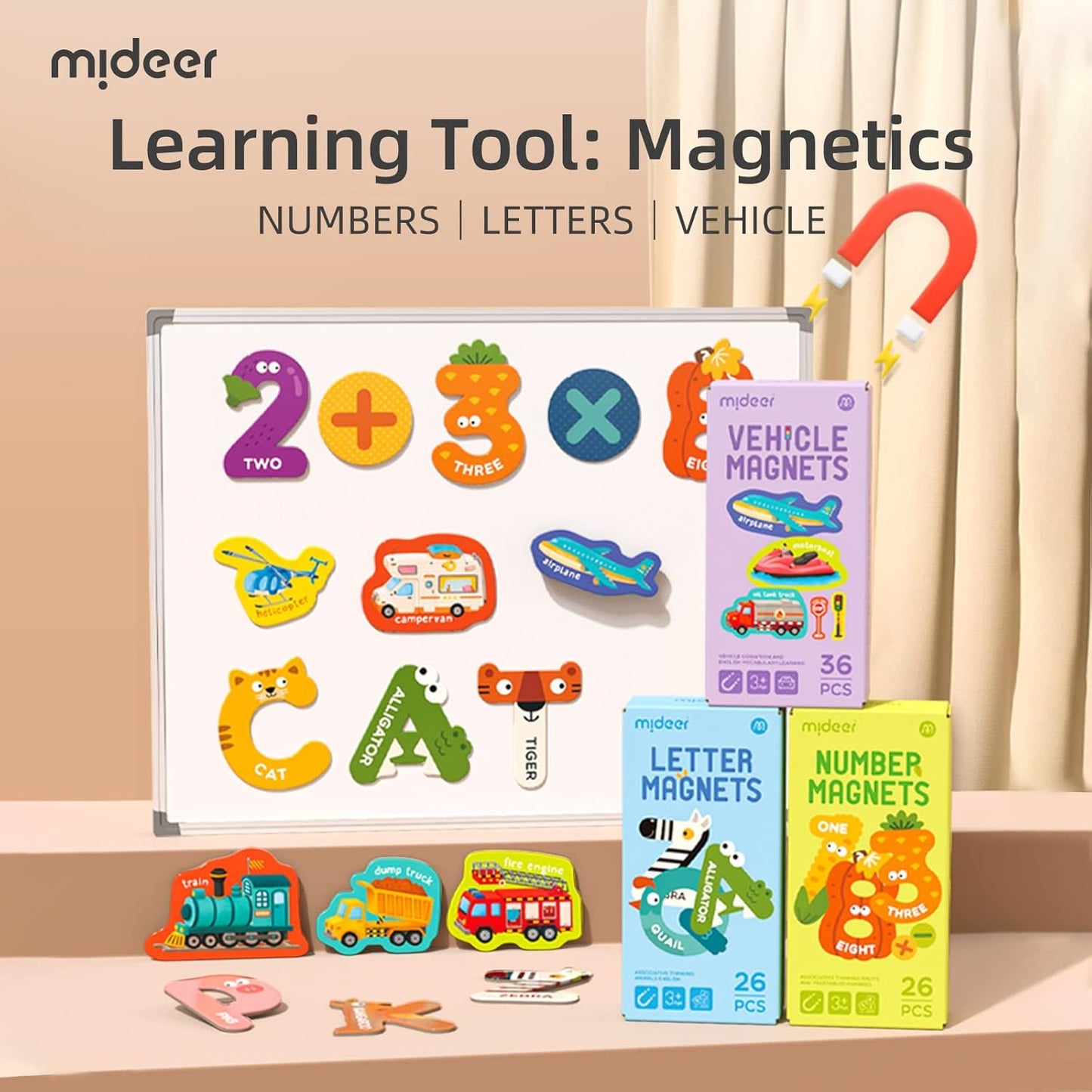 Mideer Large Magnetic Letters for Toddlers 1-3, 26 PCS Cute Animal Alphabet Magnets Fridge Toy Set - Colorful Uppercase ABC Learning Magnets, Educational Preschool Spelling Toys for Kids 3-5 Years