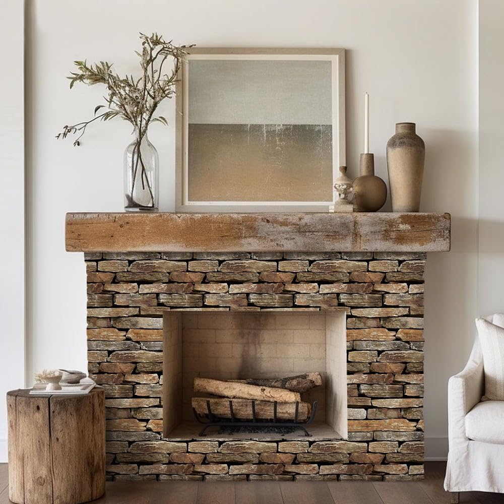 COMSTICKC 3D Faux Gray Stone Wall Sticker Peel and Stick Wall Panels,10 Pcs of 12"X12",Ultra-Light Thin PVC Decorative Tiles Rocks Stone Backsplash Interior Decor,Paintable