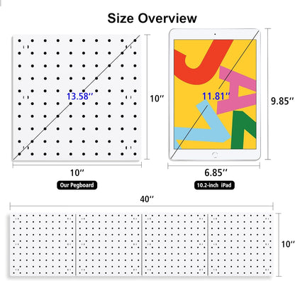 4Pcs Peg Board Panels, White ABS Pegboard Wall Mount, Easy Installation for Craft Room, Garage, Kitchen, Workshop