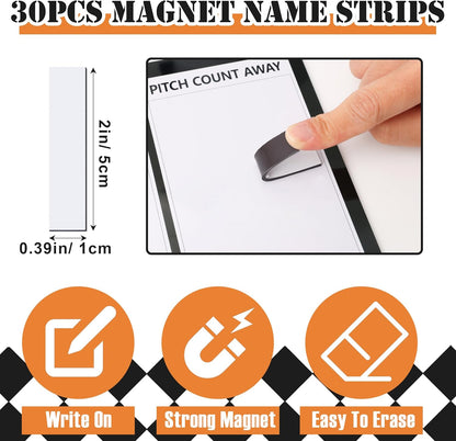 1+44PCS Baseball Coaching Board for Dugout, Dry Erase Lineup Board Softball Clipboard for Coach/ 30 Name Strip/ 10 Number Blocks/ 2 Marker/ 2 Buckle