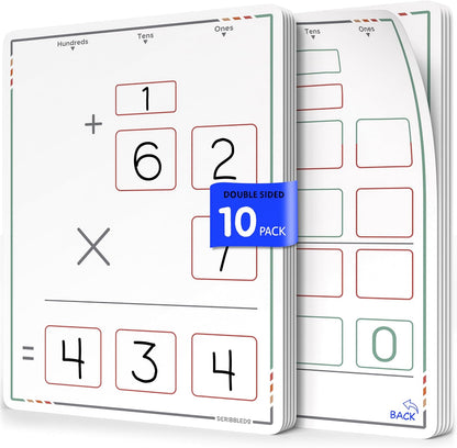 SCRIBBLEDO Multiplication Practice 9"x12" Small White Board Dry Erase Sheets Math Manipulatives 3rd Grade Times Table Supplies for Teacher Students Classroom Pack of 10 Sheets