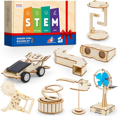 8 in1 STEM Science Kit for Kids Age 8-14, Wooden Physics Experiments & Solar Engineering Kits, Build Solar Car, Anti-Gravity Device, Telescope, Periscope & Dinosaur Claw, Gifts for Boys Girls