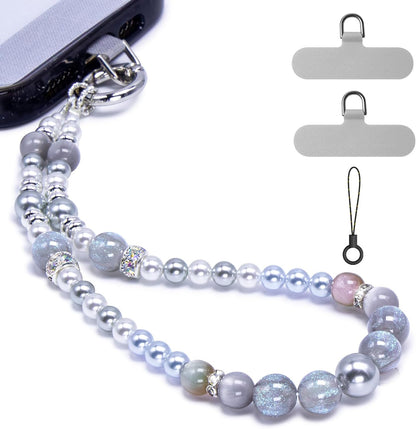 pcgaga Pearl Beaded Phone Charm, Phone Wrist Strap, Handmade Bracelet Straps, Anti-Lost Lanyard Wrist Chain for Airpods Women Girls Gift, Keychain etc (Gray Iceland)
