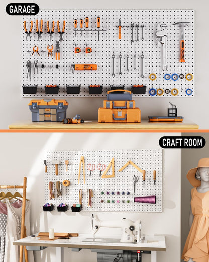 INCLY 158PCS Metal Pegboard Wall Organizer, 48x24 Inch White Pegboard Panels Tool Organizer Kit with Accessories Hooks and Bins, Peg Board Utility Tool Storage for Garage Workbench Shed