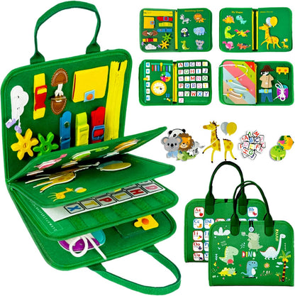 Qizfun Montessori Busy Board & Busy Book for Toddlers – Sensory & Learning Toy That Keeps Kids Busy, Travel Toy for Airplane & Car, Screen for Boys & Girls (Blue/P4)