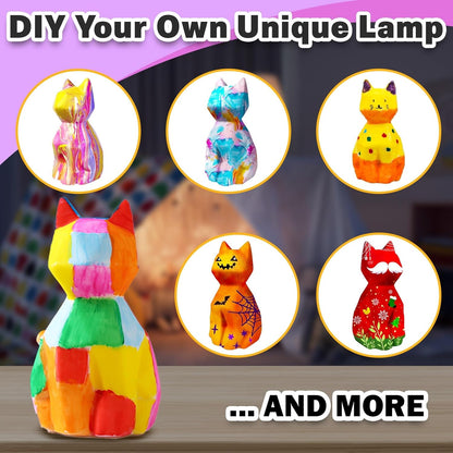 FUNZBO 4.3in Paint Your Own Dinosaur Lamp Kit - Arts and Crafts Supplies Painting for Kids Teens, DIY Night Light Dinosaur Toy for Boy Girl 3 4 5 6 7 8 9 10 11 12 Birthday Gift
