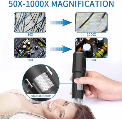 Digital Microscope, 50X-1000X Magnification Portable Handheld USB Camera with 8 LED Lights for Phone PC Tablet Inspection