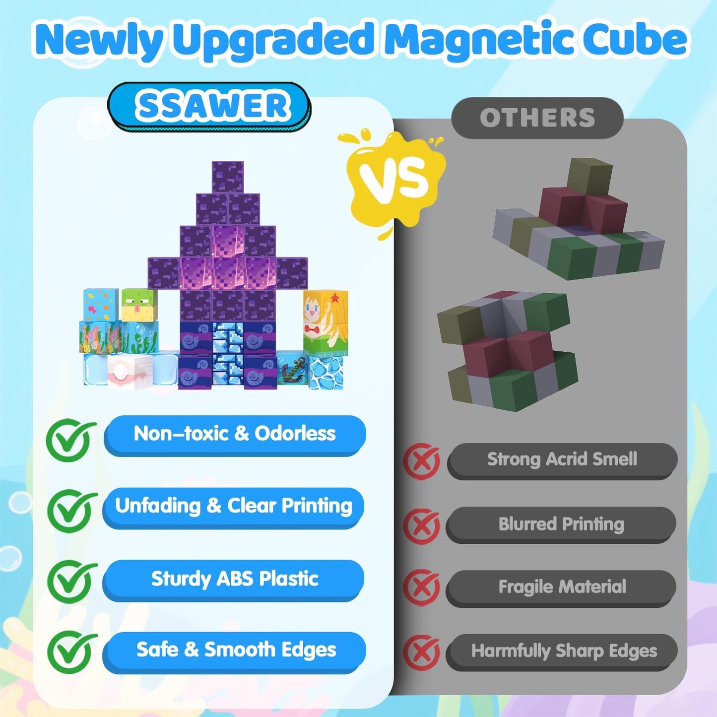 Magnetic Blocks Toys for Kids, 100 PCS Building Blocks Cubes, Stacking Magnetic Tiles Toys for Kids Toddlers Boys Girls Ages 3 4 5 6 7 8-12 Birthday Gifts Party Supplies (Underworld)