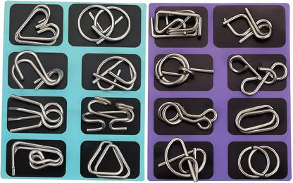 Metal Brain Teaser Puzzles, Set of 32 with Pouch, Steel IQ Games Physics Mind Metal Puzzles for Adults, Basket Stocking Stuffers for Boys Girls Adults Challenge Gifts
